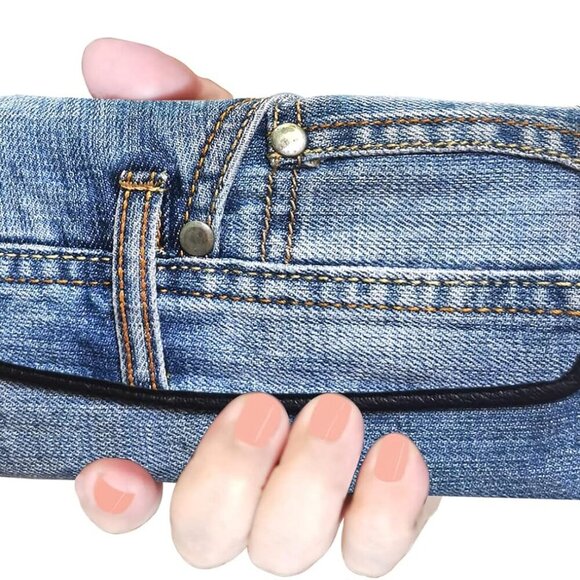 Upcycling Blue Denim Large Capacity Money Flap Roomy Long Wallet Purse for Women - Picture 6 of 7